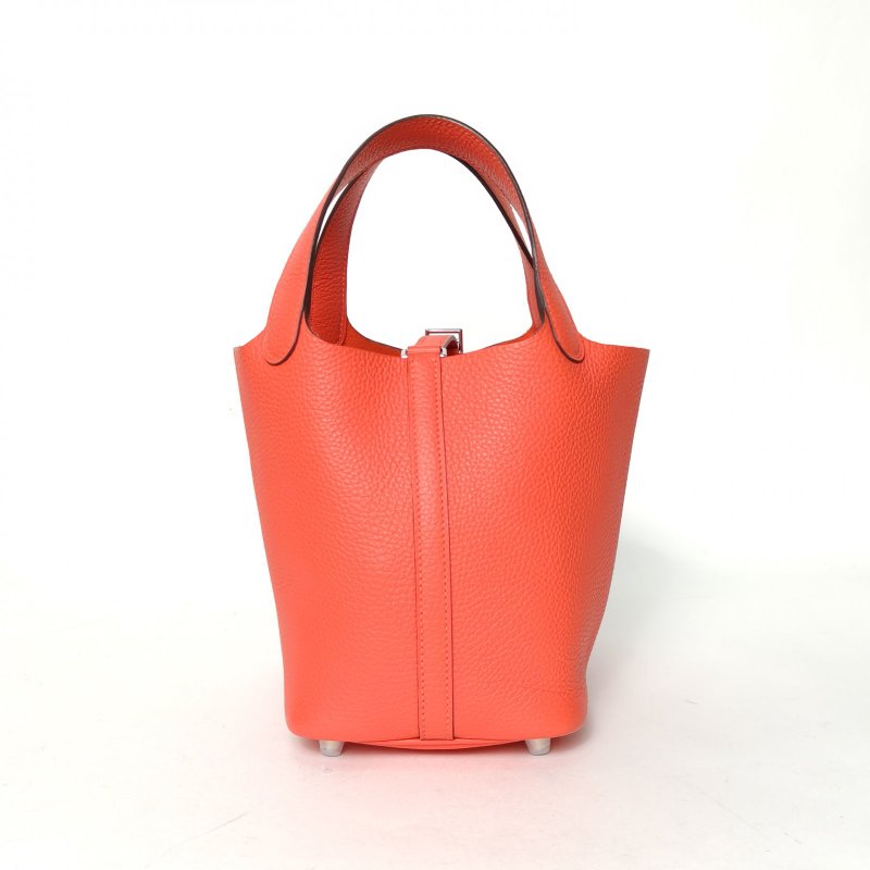 HERMES Picotin18菜籃子G0原野橙TC皮W刻銀扣肩背包-1