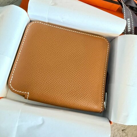 HERMES 自由之城絲巾短夾 金棕色 B刻印