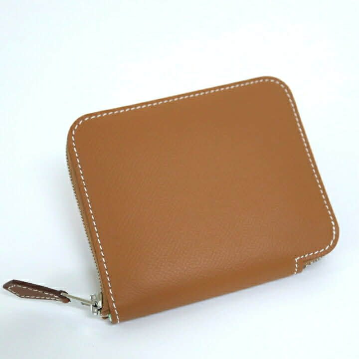 HERMES 自由之城絲巾短夾 金棕色 B刻印-6