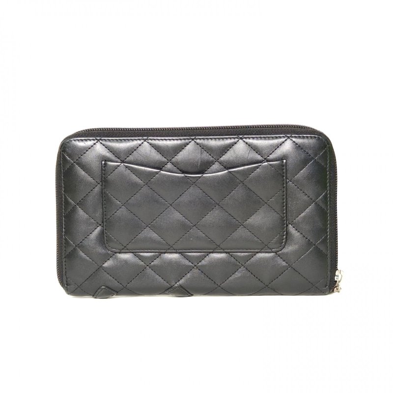 CHANEL 黑色牛皮17開銀扣康鵬拉鏈長款錢包手拿包肩背包-2