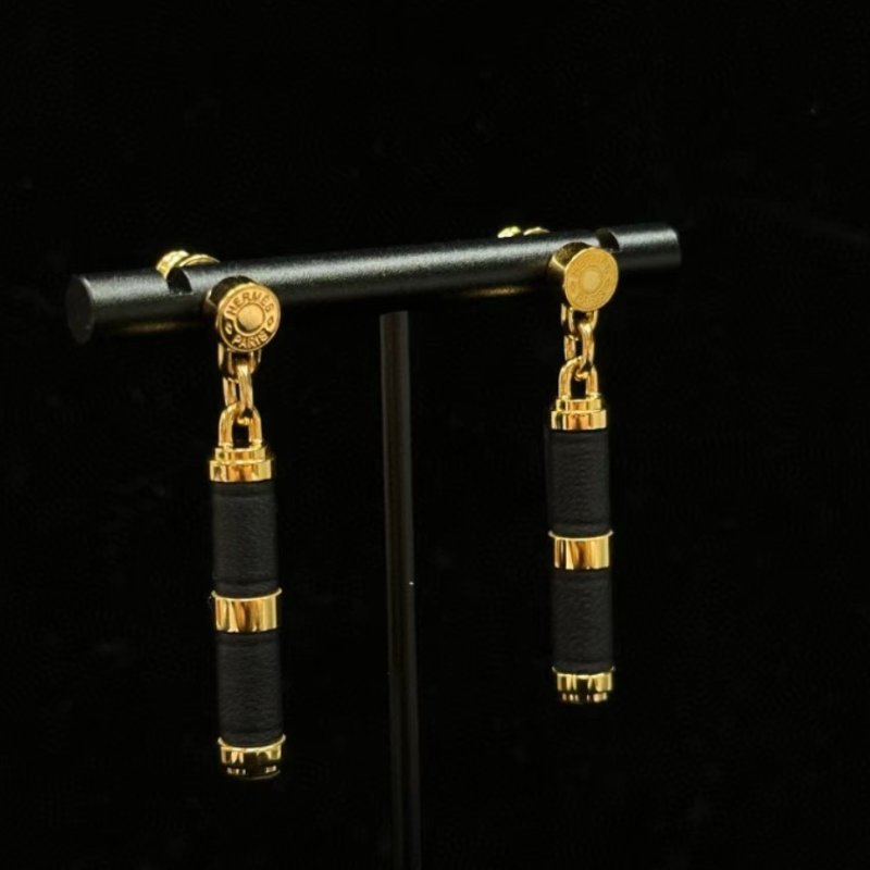 HERMES 黑色皮質 charniere耳釘 全新閒置配件盒子塵袋吊牌-3