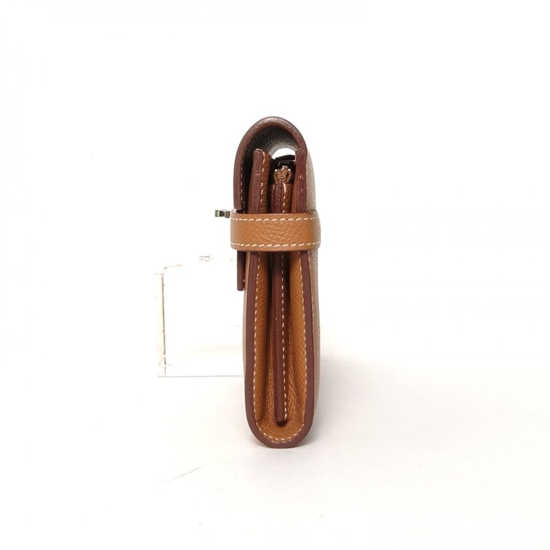HERMES Kelly長款錢包37金棕色Epsom皮C刻銀扣肩背包-1