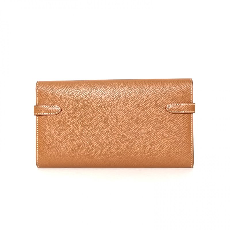 HERMES Kelly長款錢包37金棕色Epsom皮C刻銀扣肩背包-2