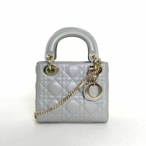DIOR Lady戴妃包三格灰色羊皮淺金扣2024肩背包