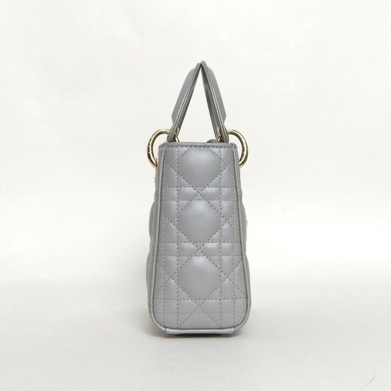 DIOR Lady戴妃包三格灰色羊皮淺金扣2024肩背包-1
