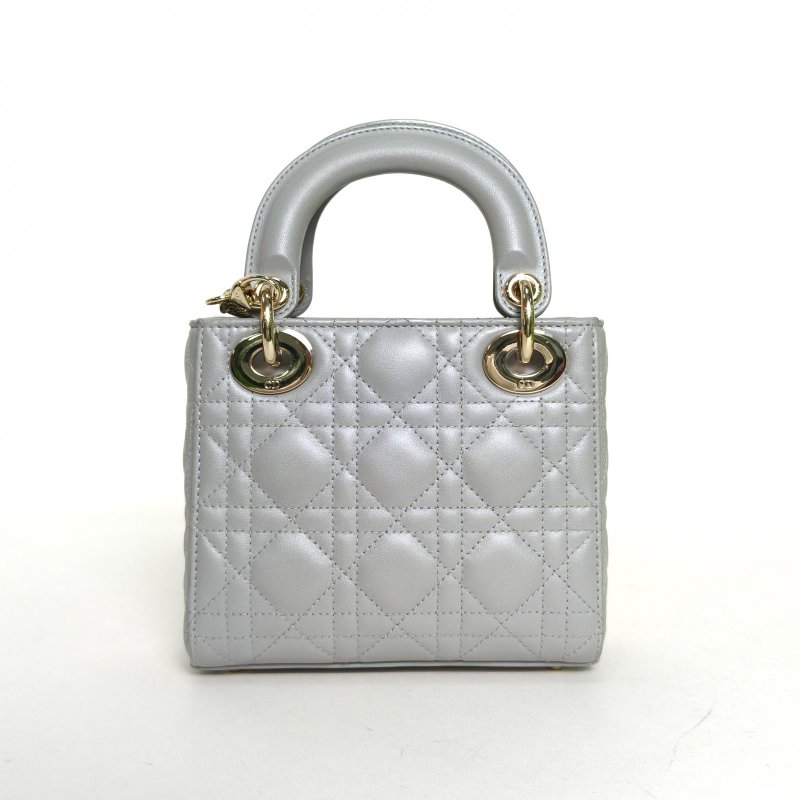 DIOR Lady戴妃包三格灰色羊皮淺金扣2024肩背包-2