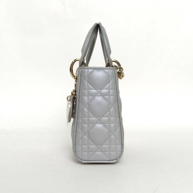 DIOR Lady戴妃包三格灰色羊皮淺金扣2024肩背包-3