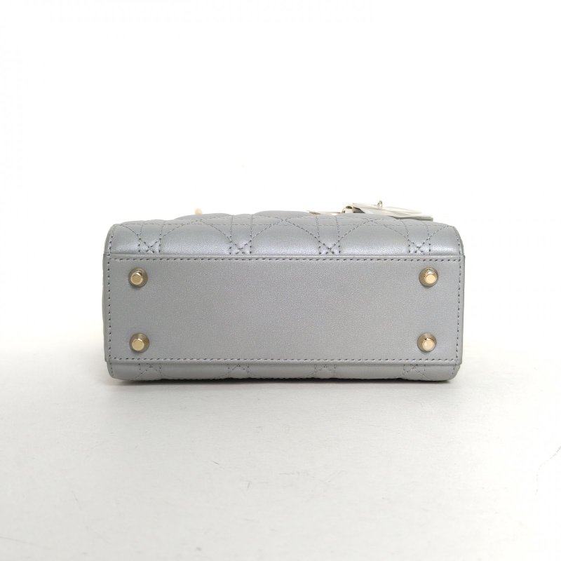 DIOR Lady戴妃包三格灰色羊皮淺金扣2024肩背包-4