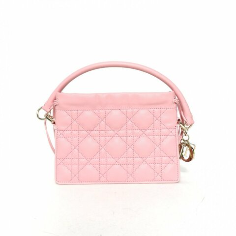 DIOR LadyMilly抽繩福袋包粉色羊皮金扣2023肩背包