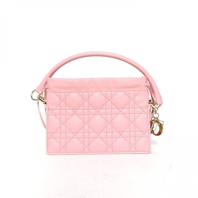 DIOR LadyMilly抽繩福袋包粉色羊皮金扣2023肩背包-0