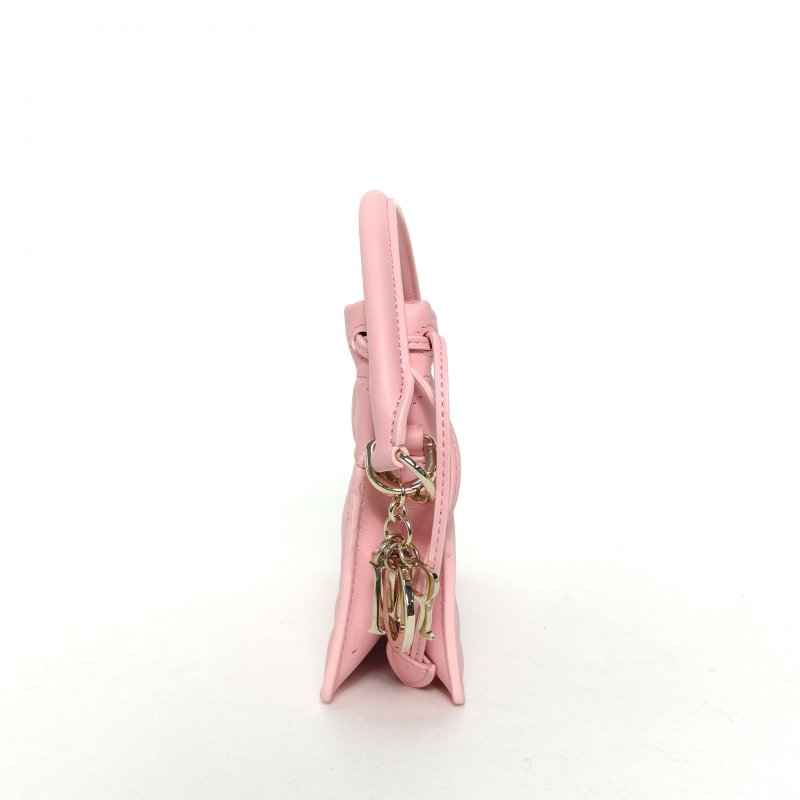 DIOR LadyMilly抽繩福袋包粉色羊皮金扣2023肩背包-1