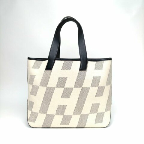 HERMES Cabas4089黑色Swift皮/帆布Z刻無肩背包