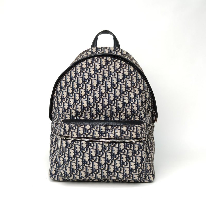 DIOR Rider雙肩包墨藍色帆布銀扣2023Oblique印花肩背包-0