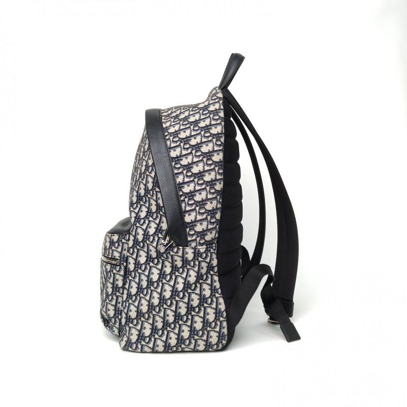 DIOR Rider雙肩包墨藍色帆布銀扣2023Oblique印花肩背包-1