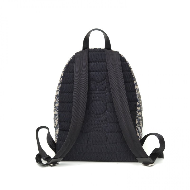 DIOR Rider雙肩包墨藍色帆布銀扣2023Oblique印花肩背包-2