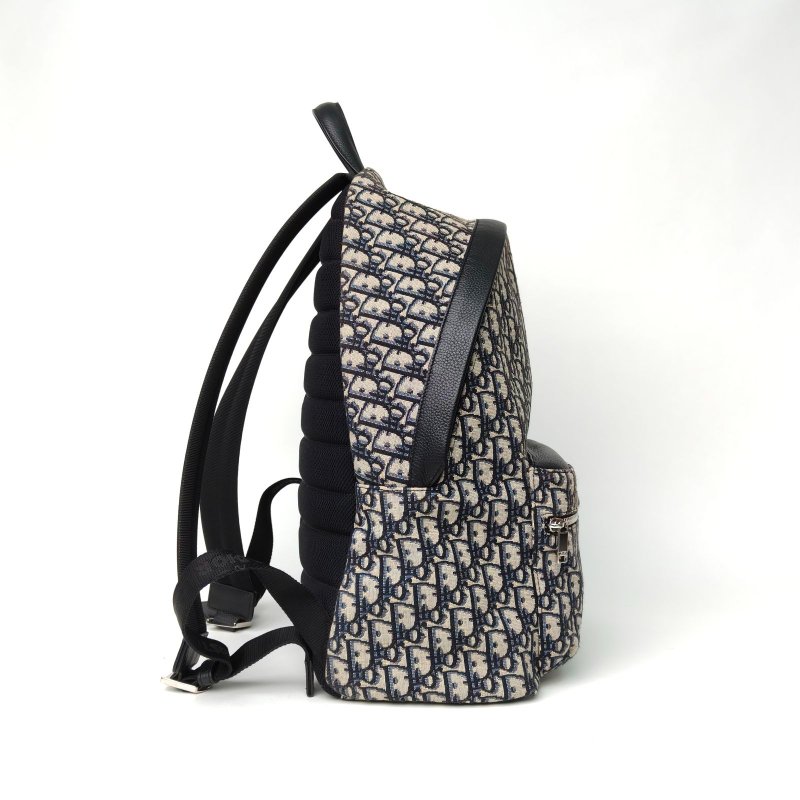 DIOR Rider雙肩包墨藍色帆布銀扣2023Oblique印花肩背包-3