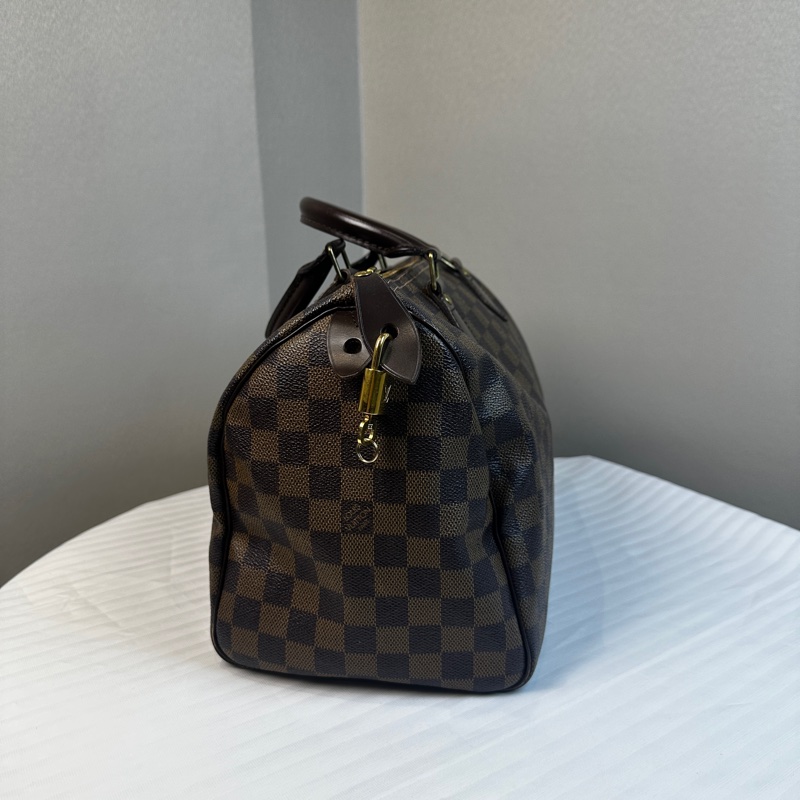 98新 路易威登/Louis Vuitton Speedy 30 棕色棋盤格 塗層帆布拼牛皮 手提包33x18x22cm-2
