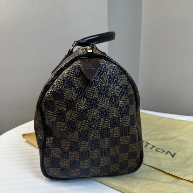 98新 路易威登/Louis Vuitton Speedy 30 棕色棋盤格 塗層帆布拼牛皮 手提包33x18x22cm-4