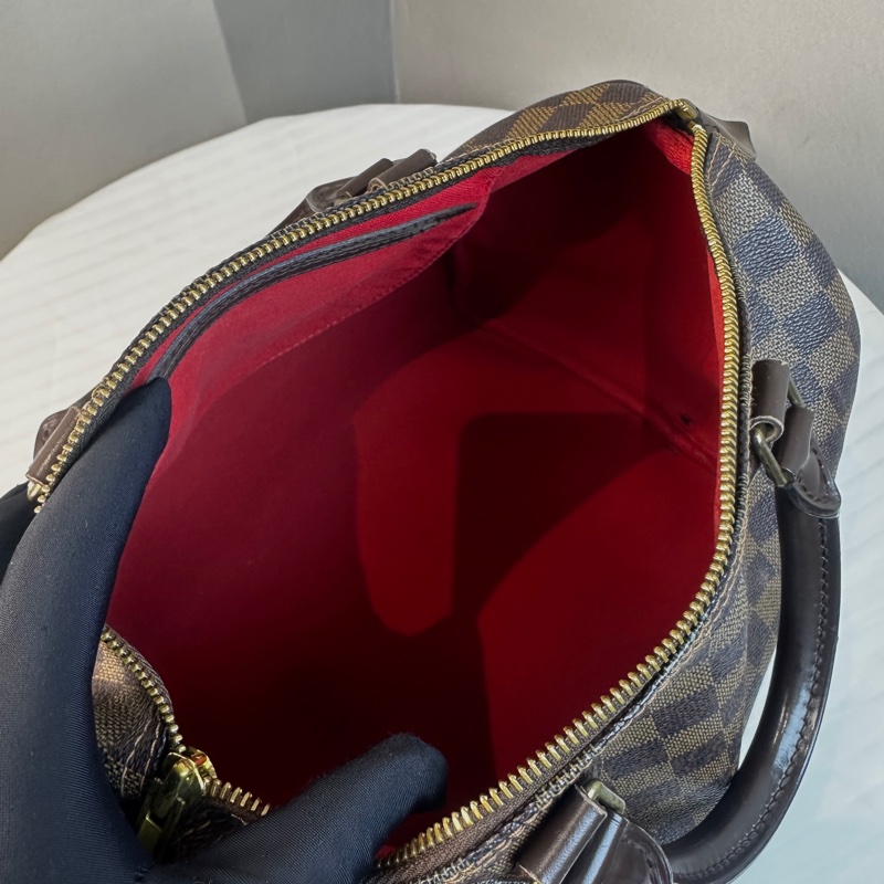 98新 路易威登/Louis Vuitton Speedy 30 棕色棋盤格 塗層帆布拼牛皮 手提包33x18x22cm-8