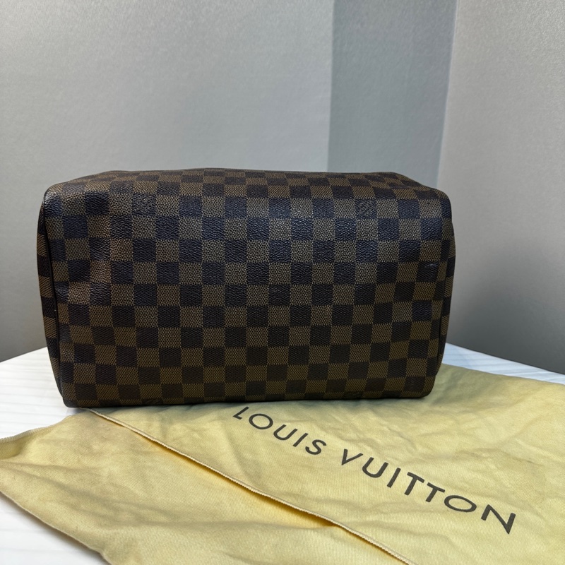98新 路易威登/Louis Vuitton Speedy 30 棕色棋盤格 塗層帆布拼牛皮 手提包33x18x22cm-11