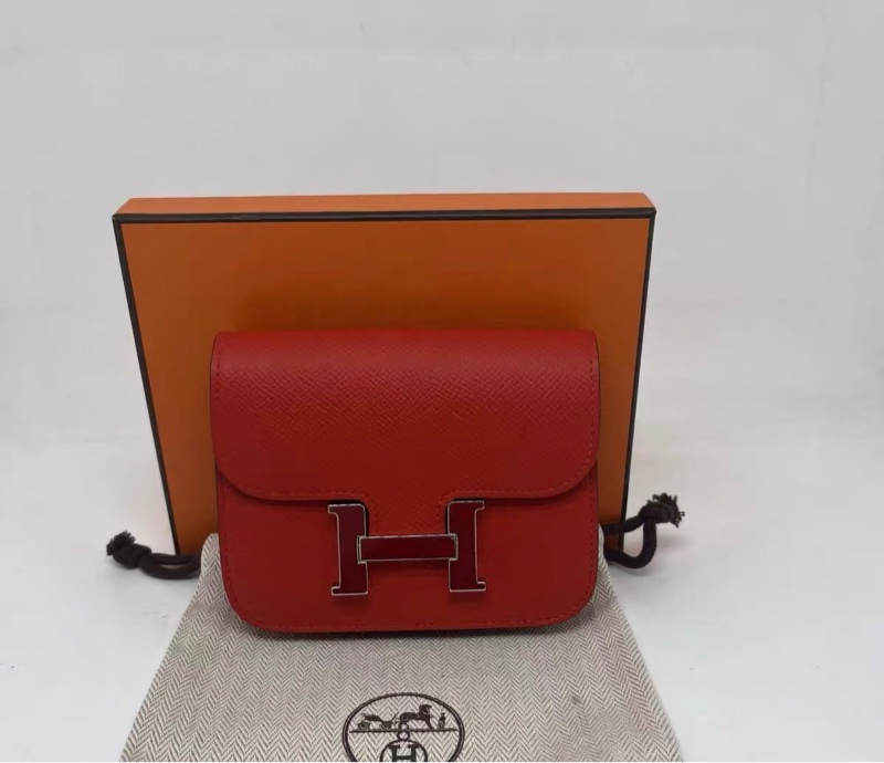 Hermès Constance 短夾 珐瑯銀扣 國旗紅 Z刻-0