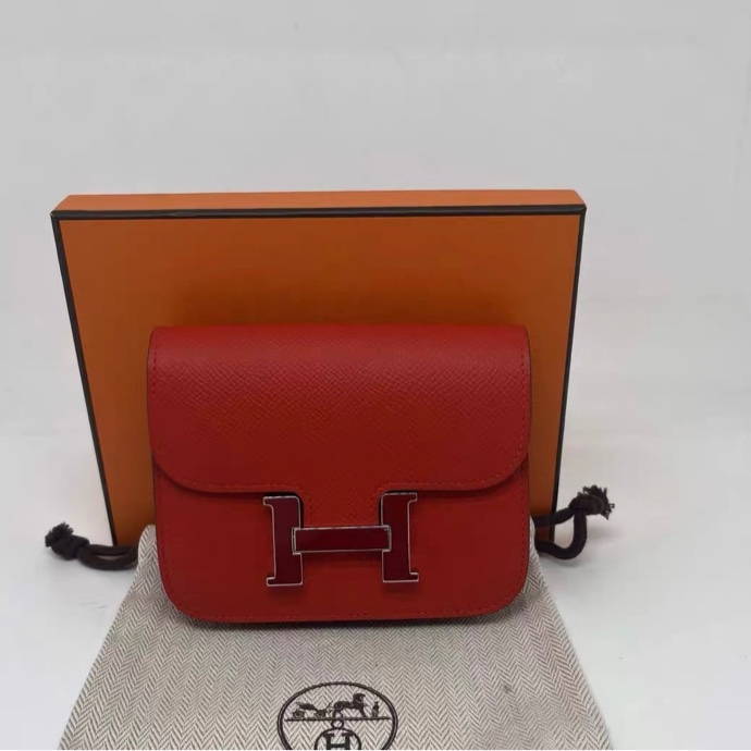 Hermès Constance 短夾 珐瑯銀扣 國旗紅 Z刻-6