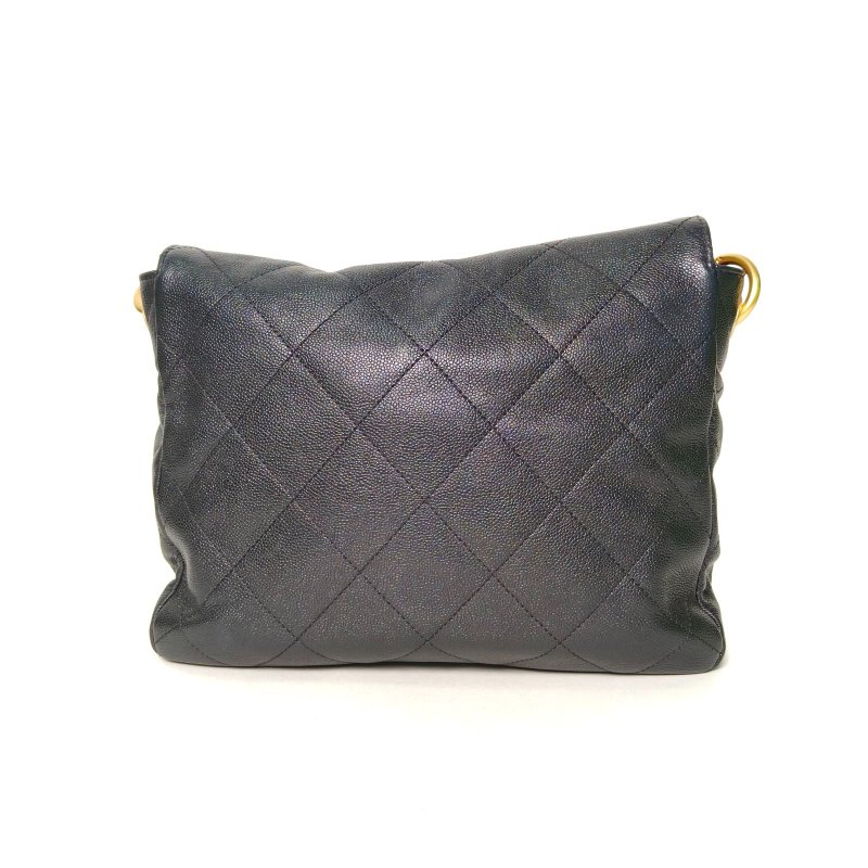 CHANEL Suppletwins24P嬉皮Hobo郵差包小號24.5黑色荔枝牛皮晶片開金扣肩背包-2