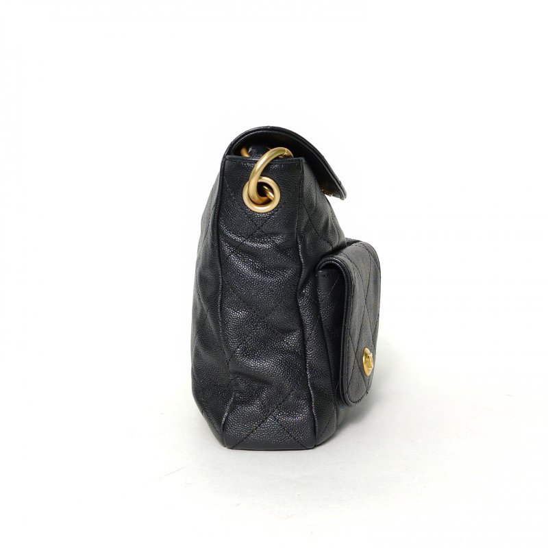 CHANEL Suppletwins24P嬉皮Hobo郵差包小號24.5黑色荔枝牛皮晶片開金扣肩背包-3