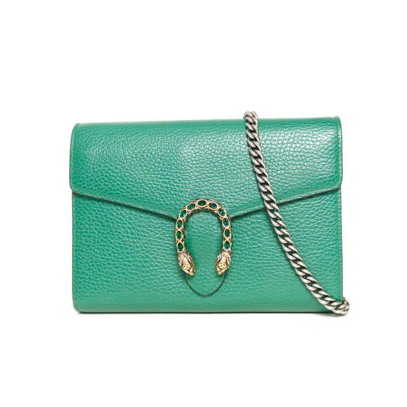 GUCCI Dionysus酒神Woc鑽扣綠色牛皮鑽扣肩背包-0