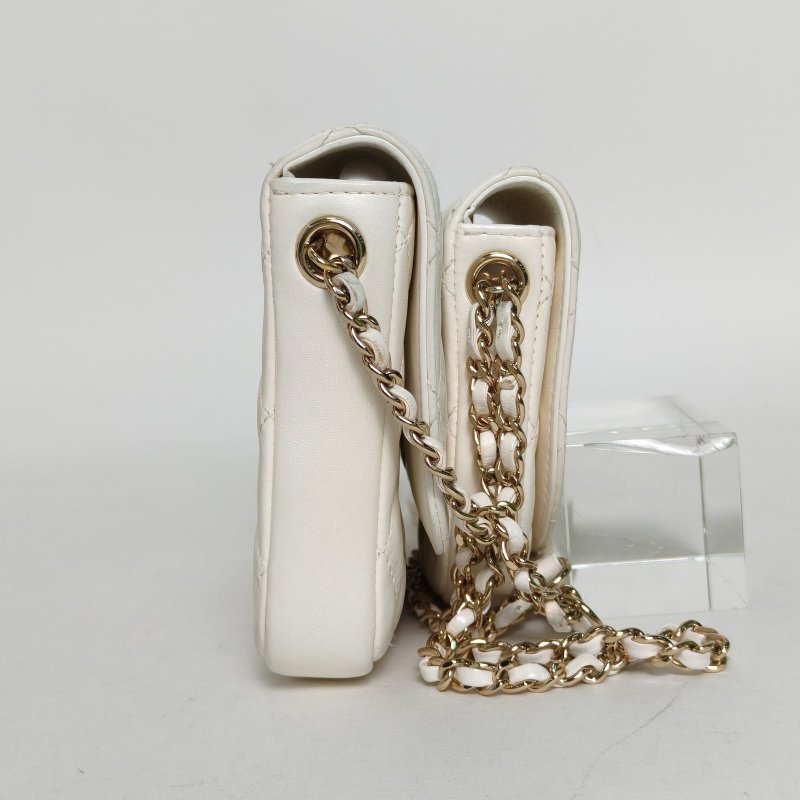 CHANEL 白色羊皮27開金扣雙子星二合一單肩包肩背包-1