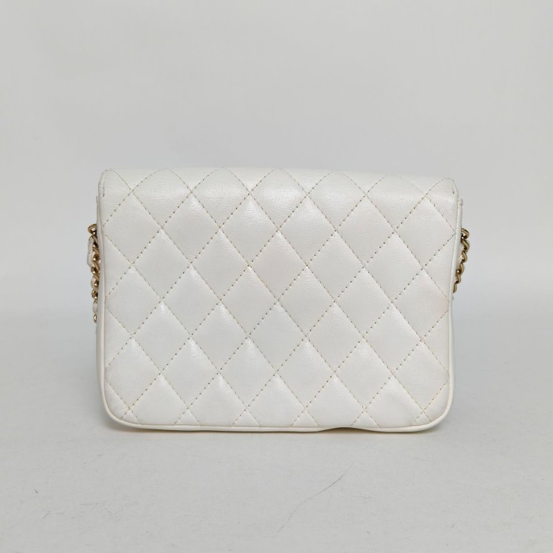 CHANEL 白色羊皮27開金扣雙子星二合一單肩包肩背包-2