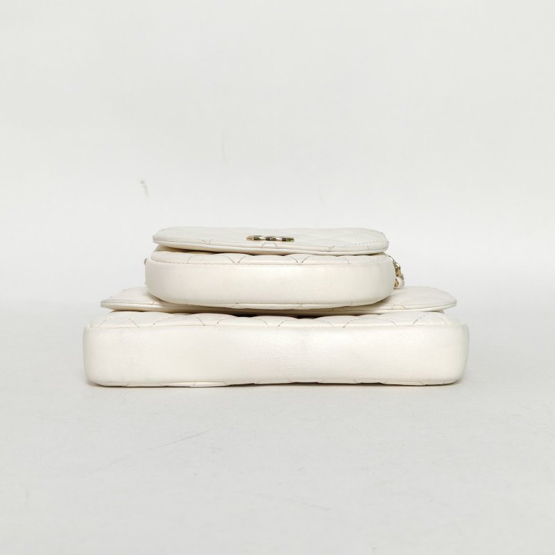 CHANEL 白色羊皮27開金扣雙子星二合一單肩包肩背包-4