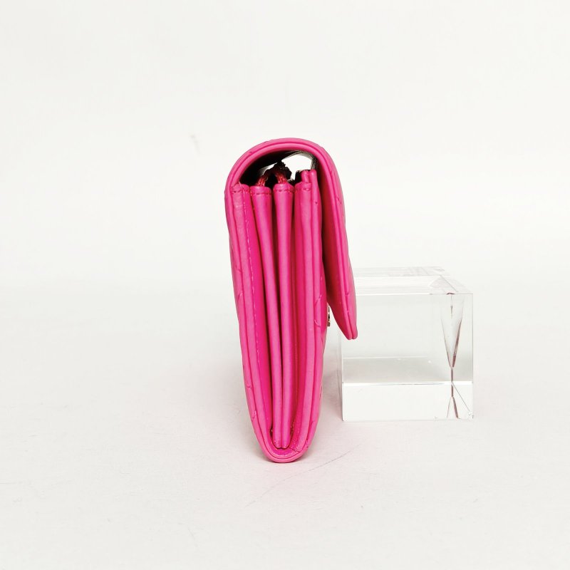 CHANEL CF長款三折口蓋錢包19.5粉色羊皮22開金扣肩背包-1