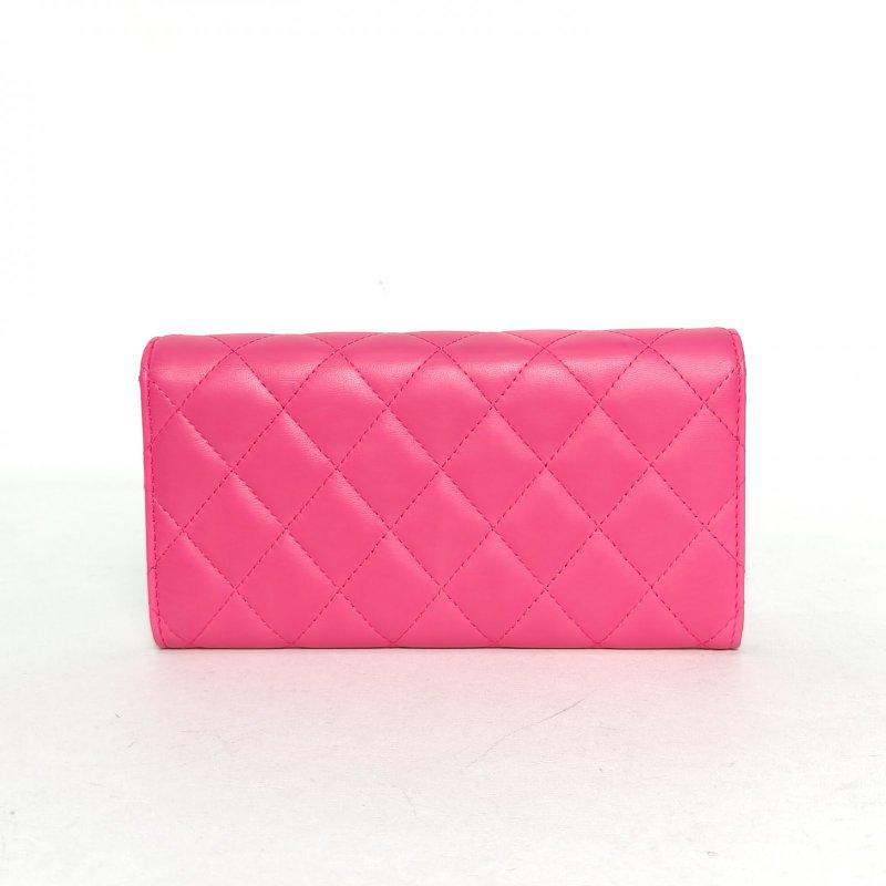 CHANEL CF長款三折口蓋錢包19.5粉色羊皮22開金扣肩背包-2
