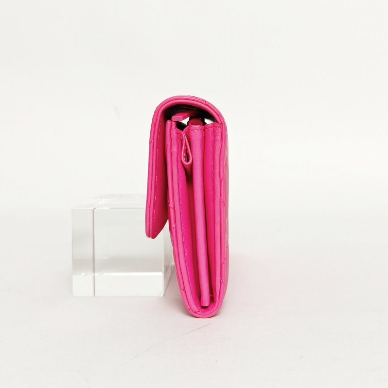 CHANEL CF長款三折口蓋錢包19.5粉色羊皮22開金扣肩背包-3