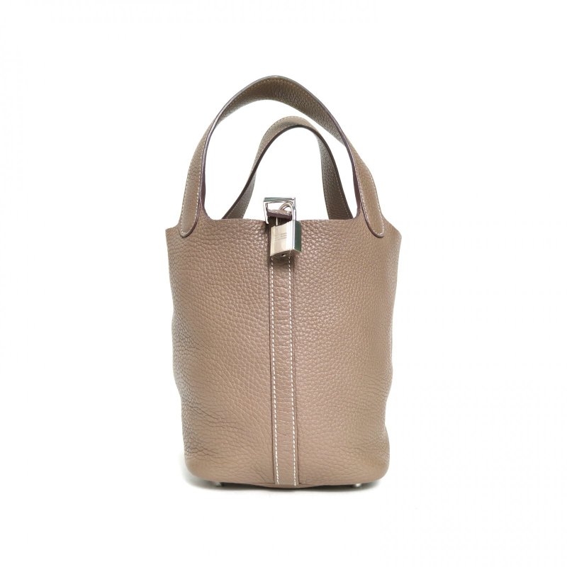 HERMES Picotin18菜籃子18大象灰TC皮D刻銀扣肩背包-0