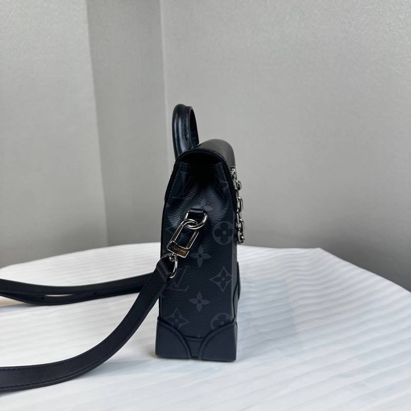 99新 路易威登/Louis Vuitton Nano Steamer 銀扣手提斜背包 monogram eclipse塗層帆布15x7x18cm-2