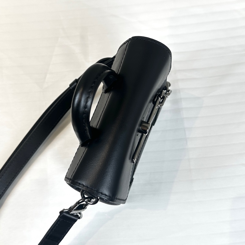 99新 路易威登/Louis Vuitton Nano Steamer 銀扣手提斜背包 monogram eclipse塗層帆布15x7x18cm-4