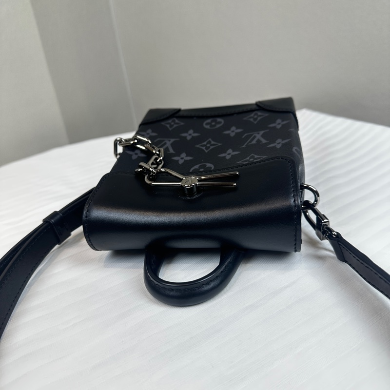 99新 路易威登/Louis Vuitton Nano Steamer 銀扣手提斜背包 monogram eclipse塗層帆布15x7x18cm-5