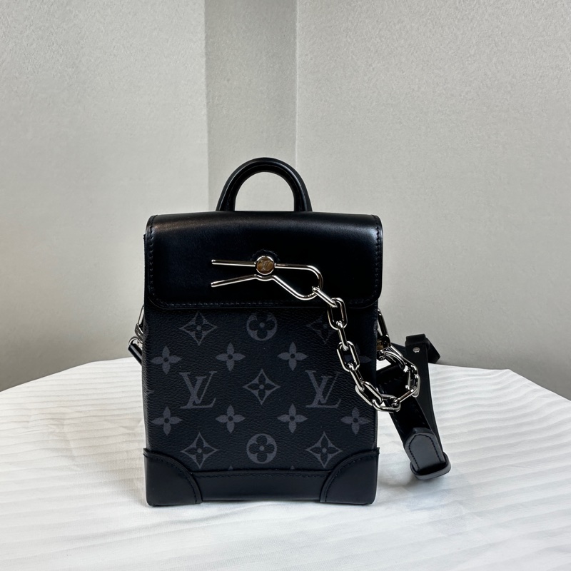 99新 路易威登/Louis Vuitton Nano Steamer 銀扣手提斜背包 monogram eclipse塗層帆布15x7x18cm-10