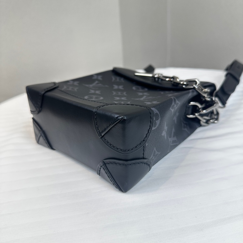 99新 路易威登/Louis Vuitton Nano Steamer 銀扣手提斜背包 monogram eclipse塗層帆布15x7x18cm-13