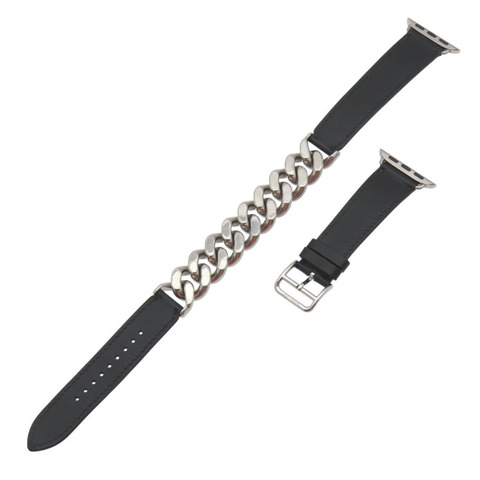 愛馬仕（Hermès）雙圈金屬Apple Watch錶帶，41毫米，Swift黑色銀色U字印記，男士款，成色極佳。