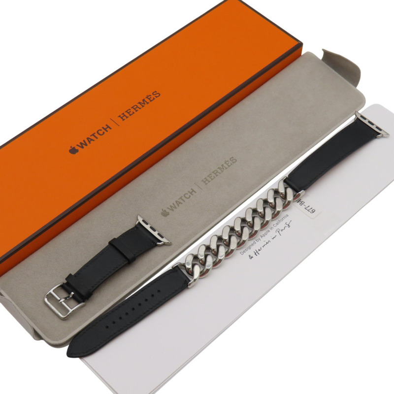 愛馬仕（Hermès）雙圈金屬Apple Watch錶帶，41毫米，Swift黑色銀色U字印記，男士款，成色極佳。-1