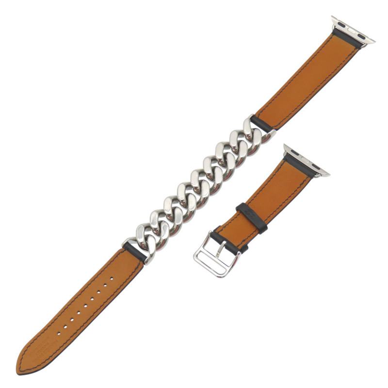 愛馬仕（Hermès）雙圈金屬Apple Watch錶帶，41毫米，Swift黑色銀色U字印記，男士款，成色極佳。-2