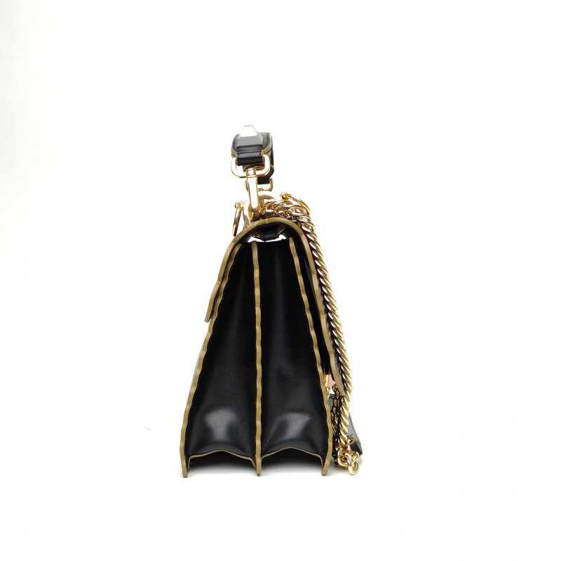 FENDI KANI中號花邊黑色牛皮金銀扣肩背包-3