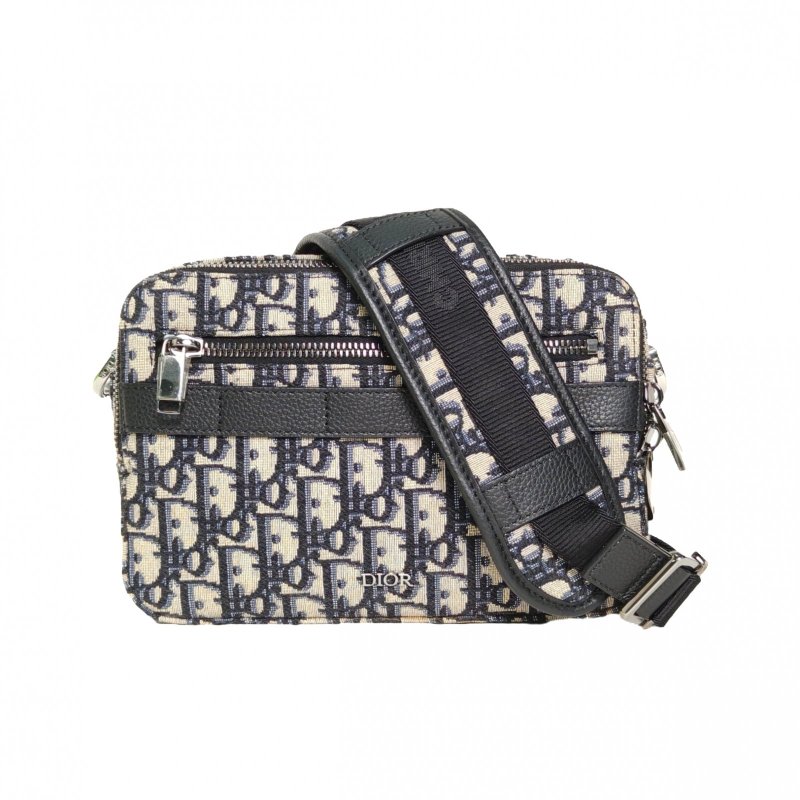 DIOR 墨藍色帆布銀扣2021Safari相機包22肩背包-0
