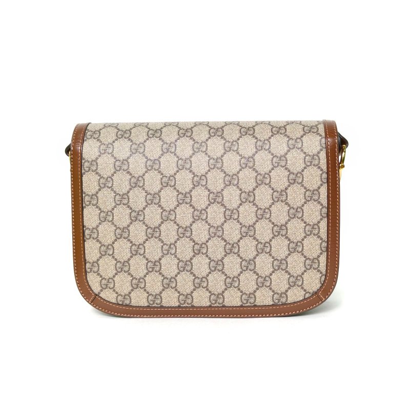 GUCCI Horsebit馬銜扣1955馬鞍包小號25棕色PVC金扣肩背包-2