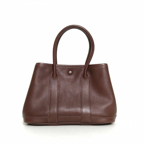 HERMES Mini花園Gardenparty2347巧克力色Swift皮框I銀扣肩背包