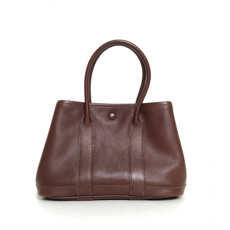 HERMES Mini花園Gardenparty2347巧克力色Swift皮框I銀扣肩背包-0