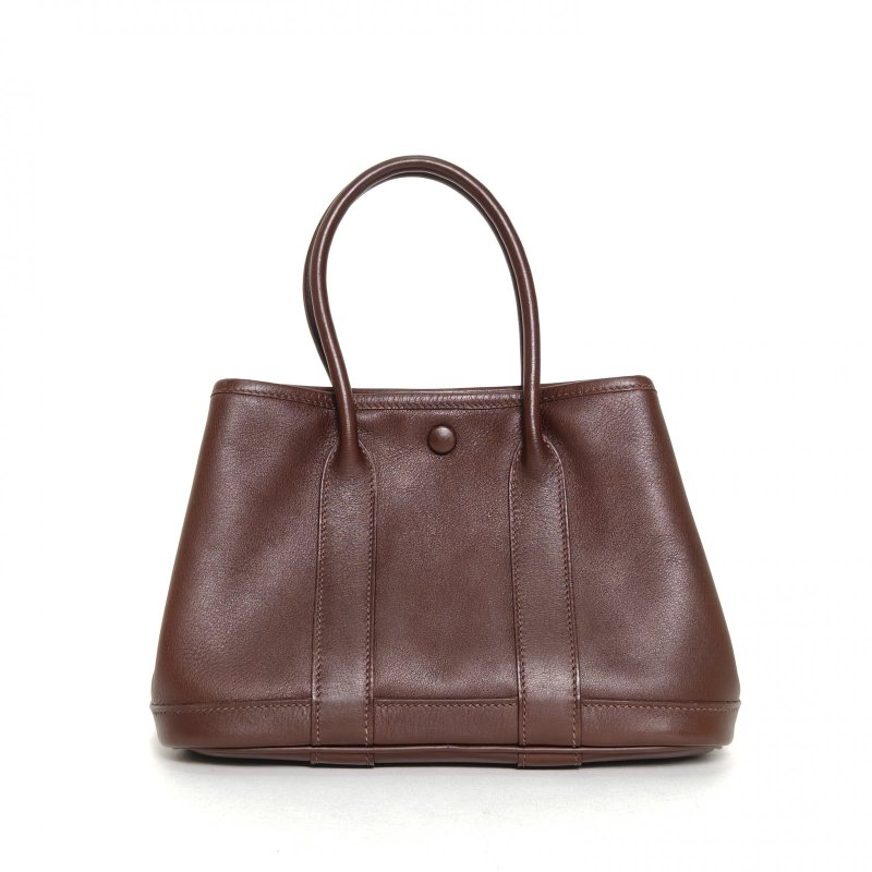 HERMES Mini花園Gardenparty2347巧克力色Swift皮框I銀扣肩背包-2